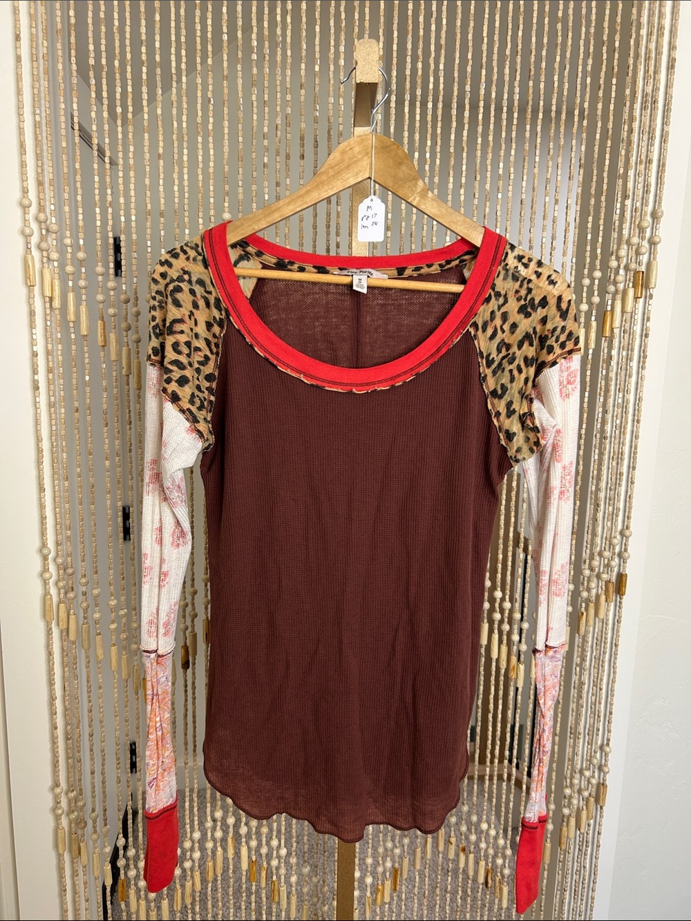 Free People Bright Side Thermal Top w/ Mixed Media Print Size M
